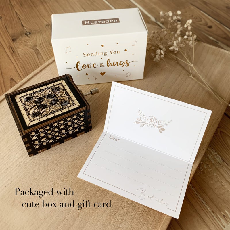 Hcaredee Cant Help Falling in Love Music Box for Lover Girlfriend Boyfriend Wife Husband Hand Crank Engraved Wooden Musical Boxes Gifts for Birthday Anniversary Valentine's Day Black - Image 4